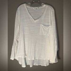 Daily Thread White V-Neck Long Sleeve Textured Top 2X #723